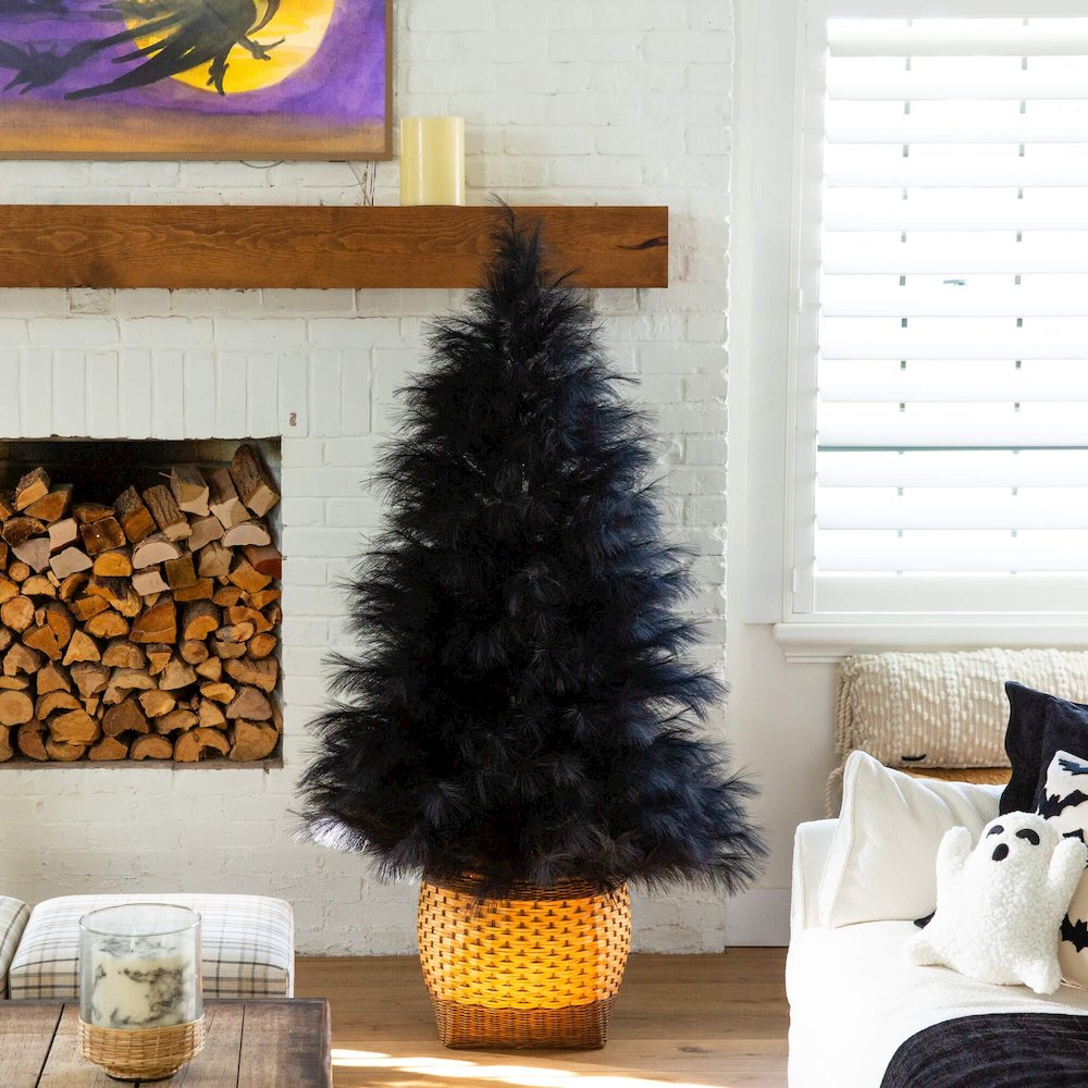 6ft. Artificial Halloween Black Pampas Grass Christmas Tree. Picture 5