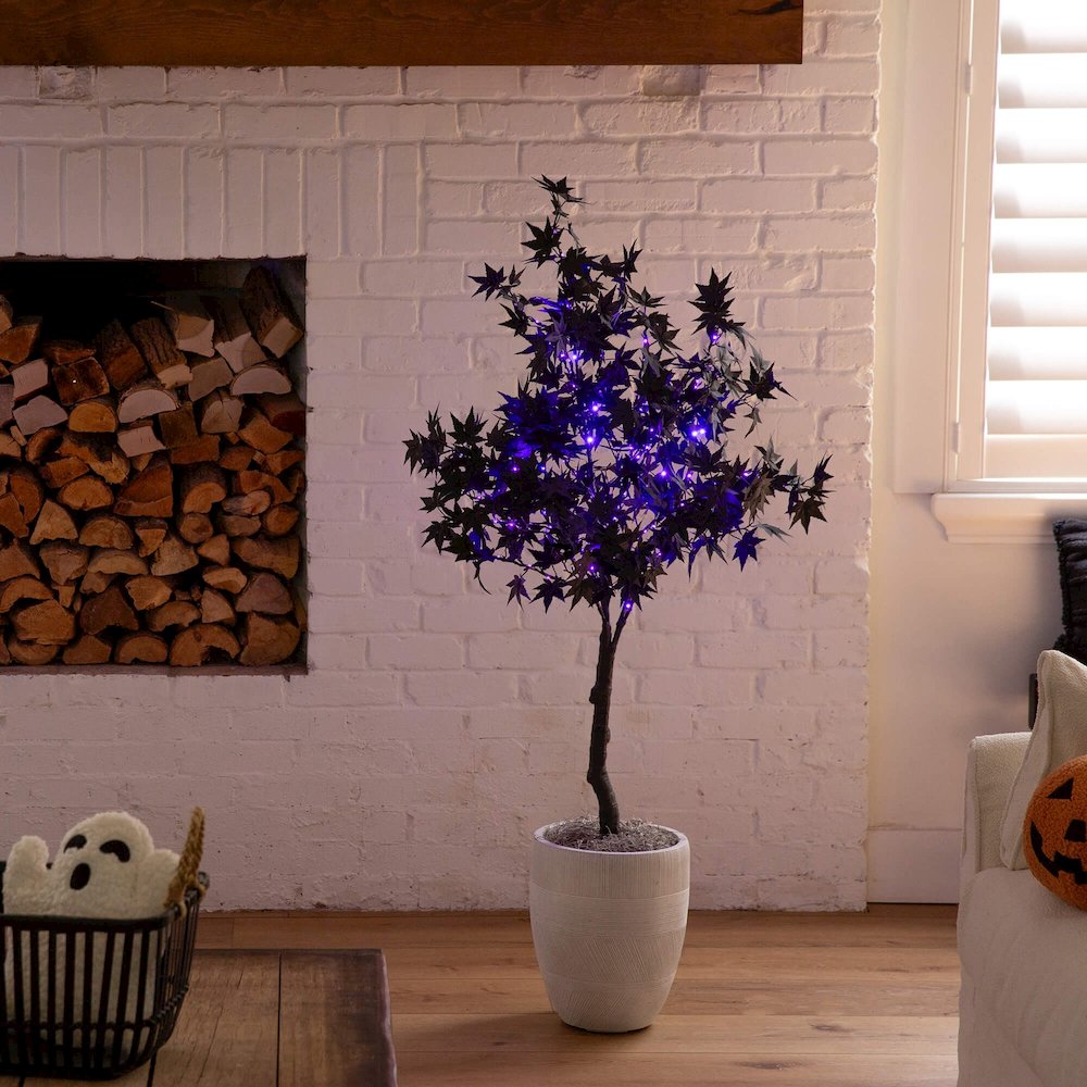 4ft. Pre-Lit Artificial Halloween Black Maple Tree with 180 LED Lights. Picture 12
