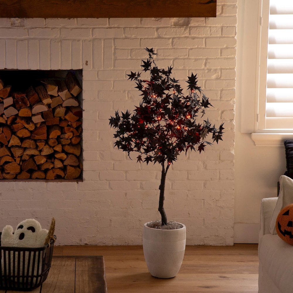 4ft. Pre-Lit Artificial Halloween Black Maple Tree with 180 LED Lights. Picture 4