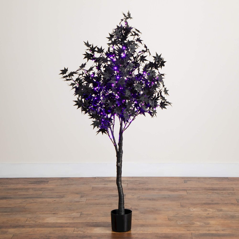 5ft. Pre-Lit Artificial Halloween Black Maple Tree with 240 LED Lights. Picture 11