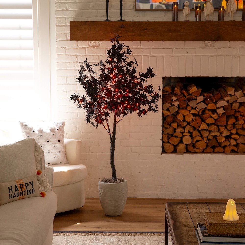 5ft. Pre-Lit Artificial Halloween Black Maple Tree with 240 LED Lights. Picture 3