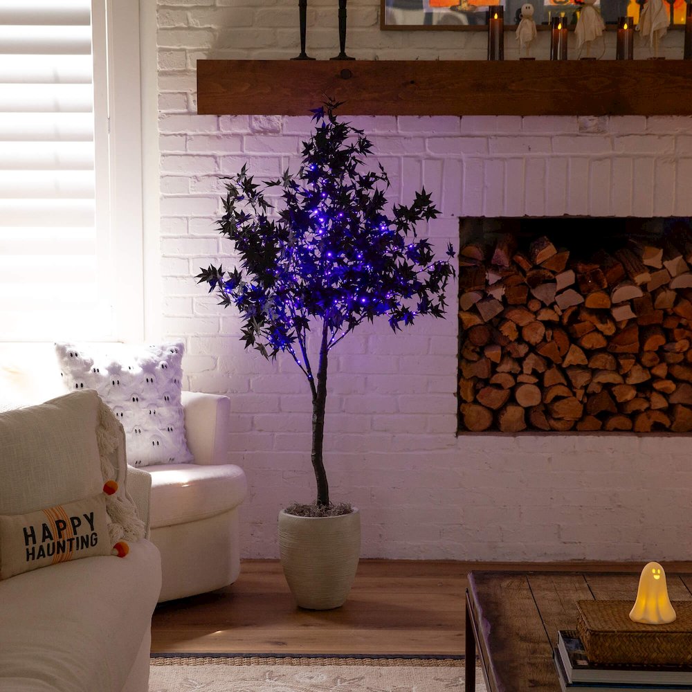 5ft. Pre-Lit Artificial Halloween Black Maple Tree with 240 LED Lights. Picture 6