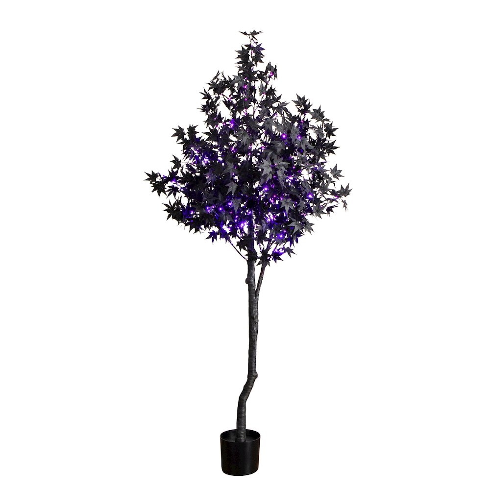 6ft. Pre-Lit Artificial Halloween Black Maple Tree with 300 LED Lights. Picture 4
