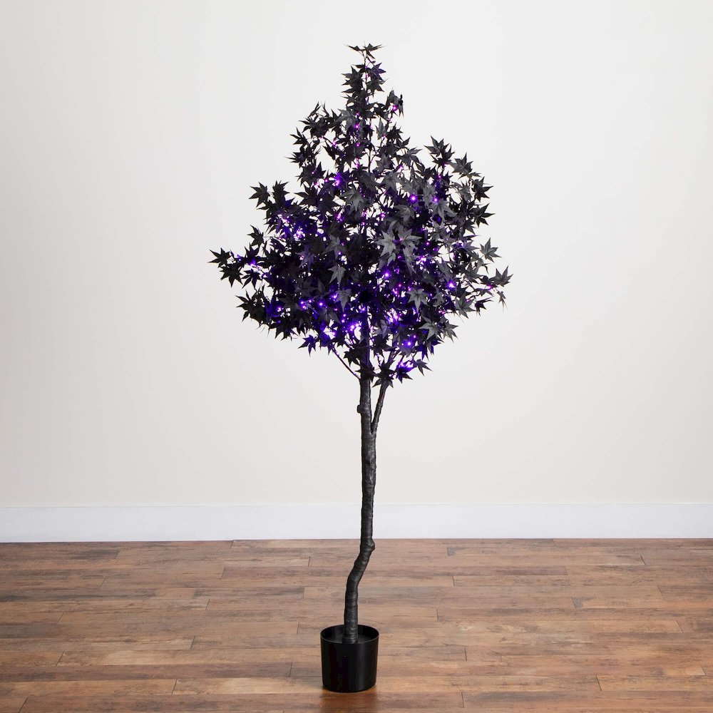 6ft. Pre-Lit Artificial Halloween Black Maple Tree with 300 LED Lights. Picture 2