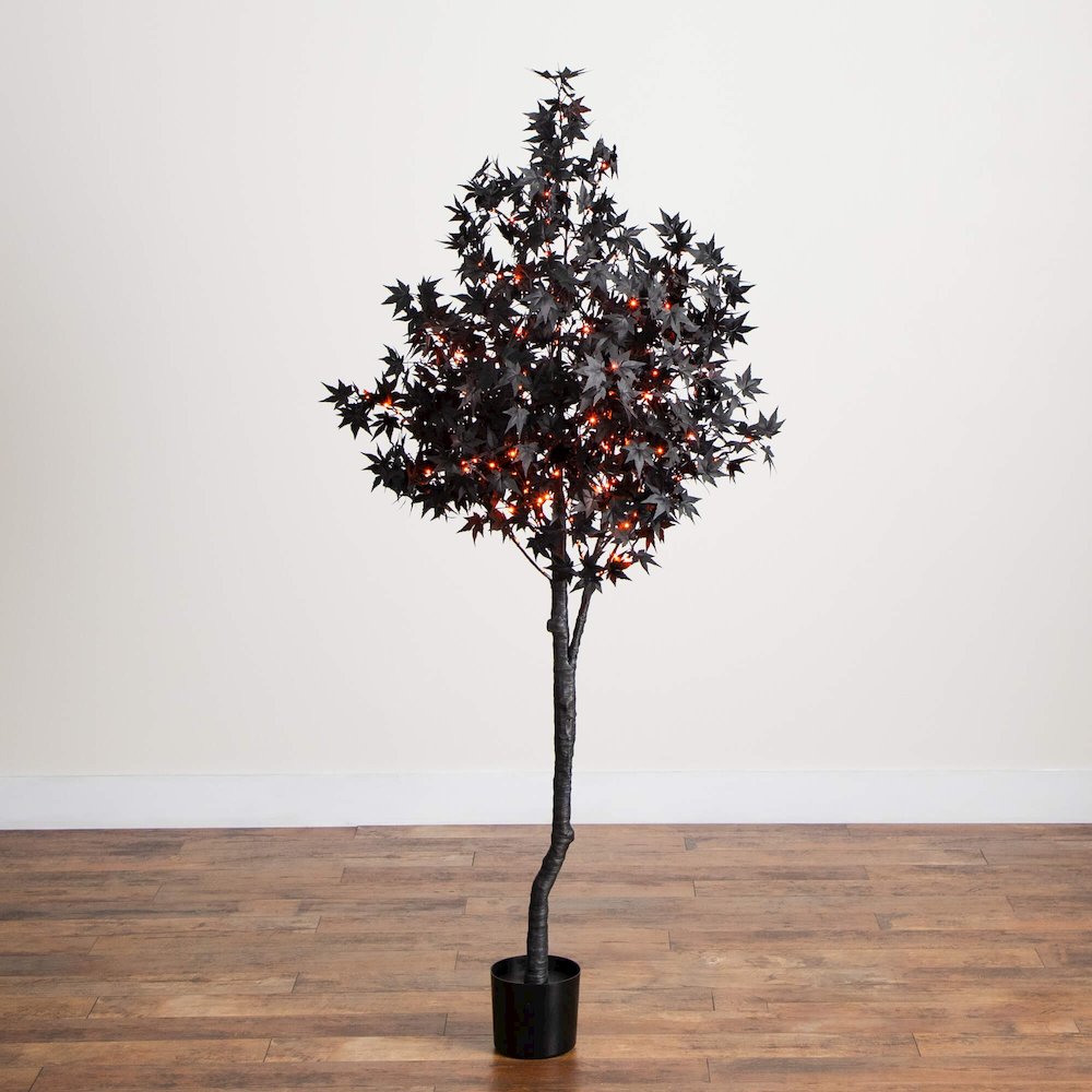 6ft. Pre-Lit Artificial Halloween Black Maple Tree with 300 LED Lights. Picture 3