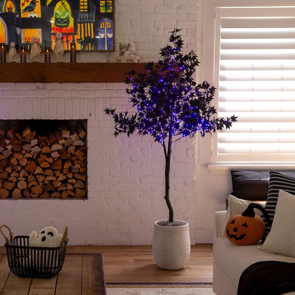 6ft. Pre-Lit Artificial Halloween Black Maple Tree with 300 LED Lights. Picture 9
