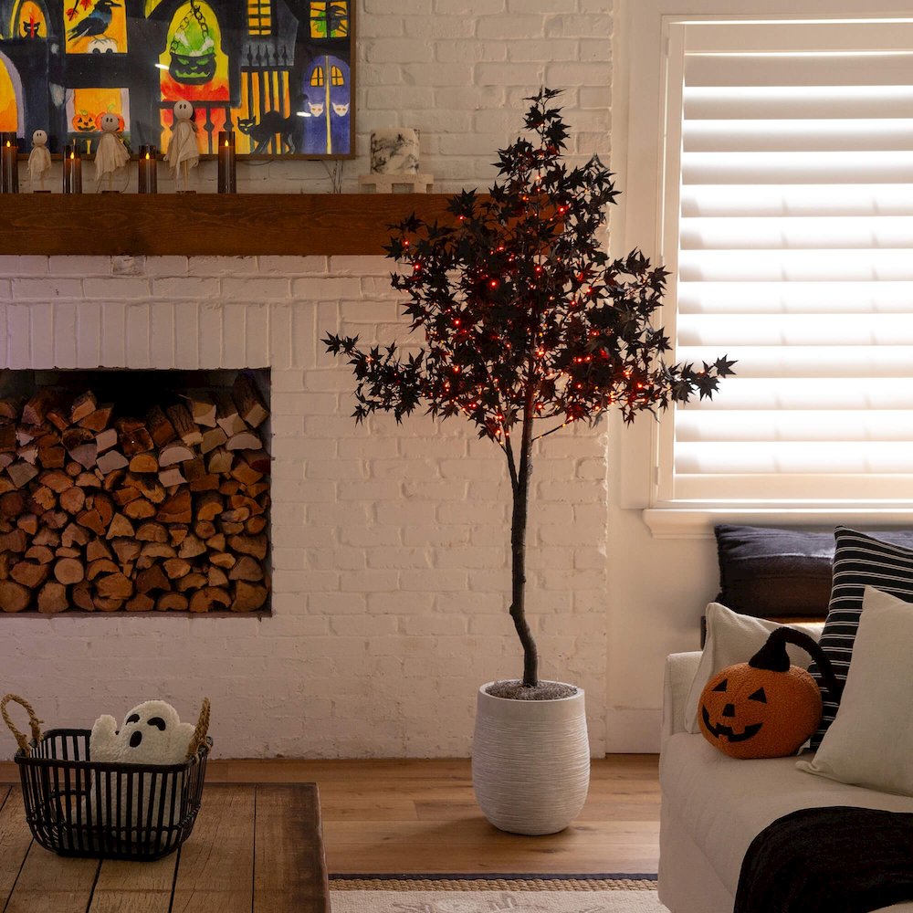 6ft. Pre-Lit Artificial Halloween Black Maple Tree with 300 LED Lights. Picture 12