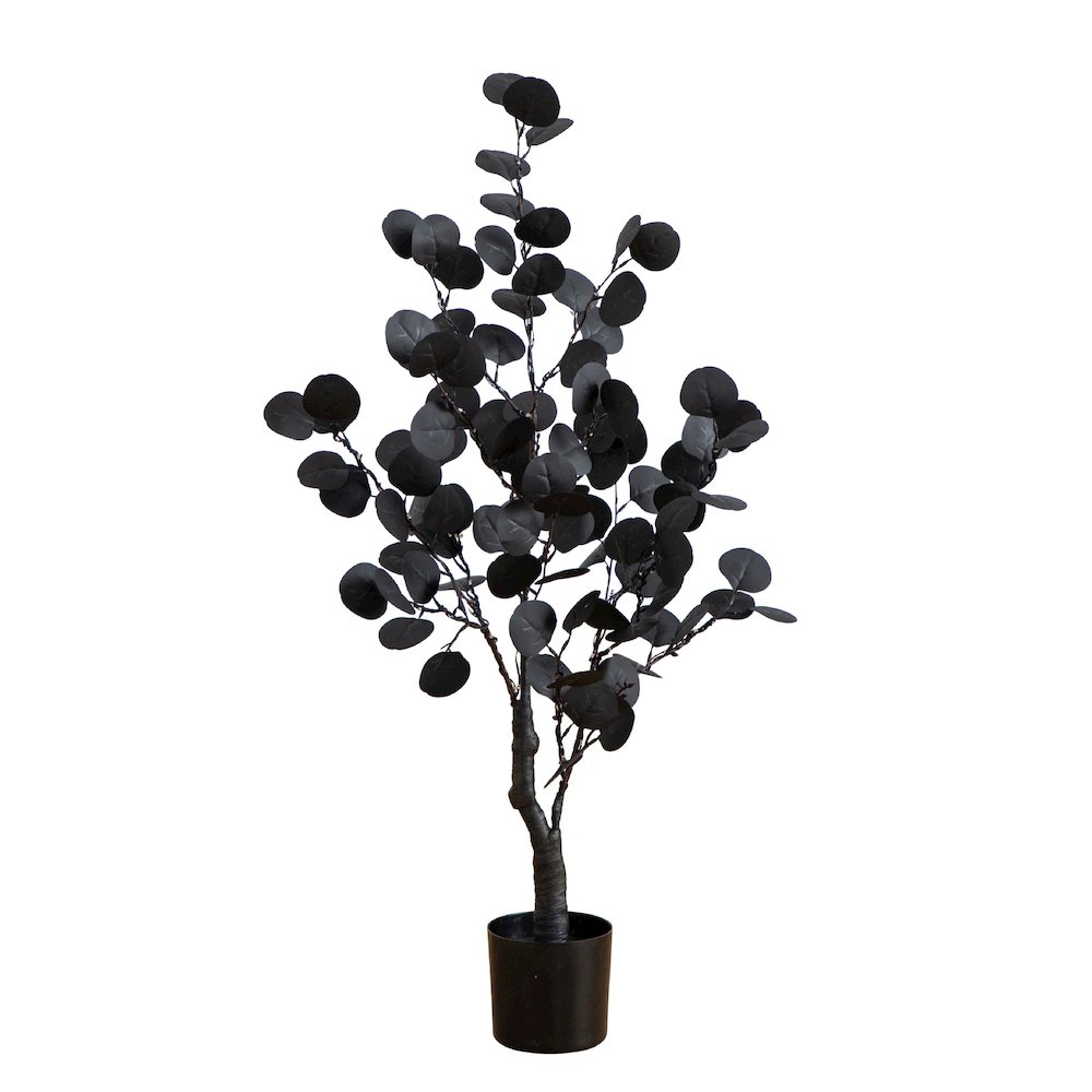 3ft. Pre-Lit Artificial Halloween Black Eucalyptus Tree with 80 LED Lights. Picture 1