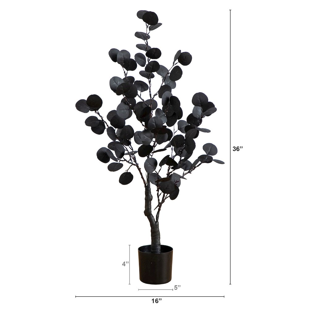 3ft. Pre-Lit Artificial Halloween Black Eucalyptus Tree with 80 LED Lights. Picture 11