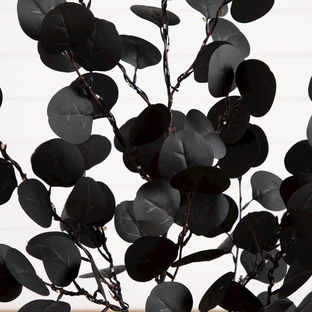 3ft. Pre-Lit Artificial Halloween Black Eucalyptus Tree with 80 LED Lights. Picture 8