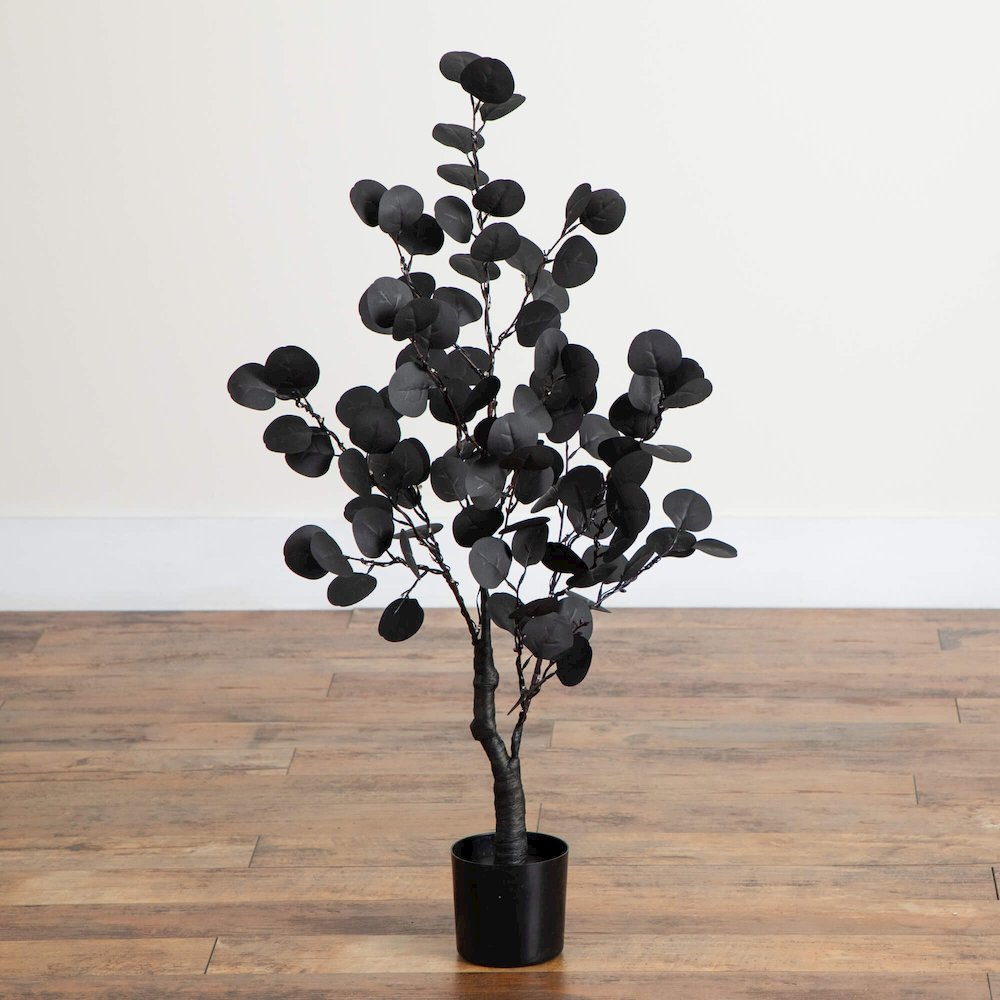 3ft. Pre-Lit Artificial Halloween Black Eucalyptus Tree with 80 LED Lights. Picture 2