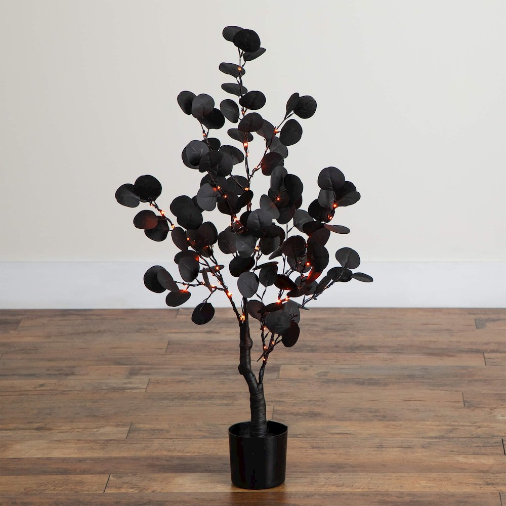 3ft. Pre-Lit Artificial Halloween Black Eucalyptus Tree with 80 LED Lights. Picture 13