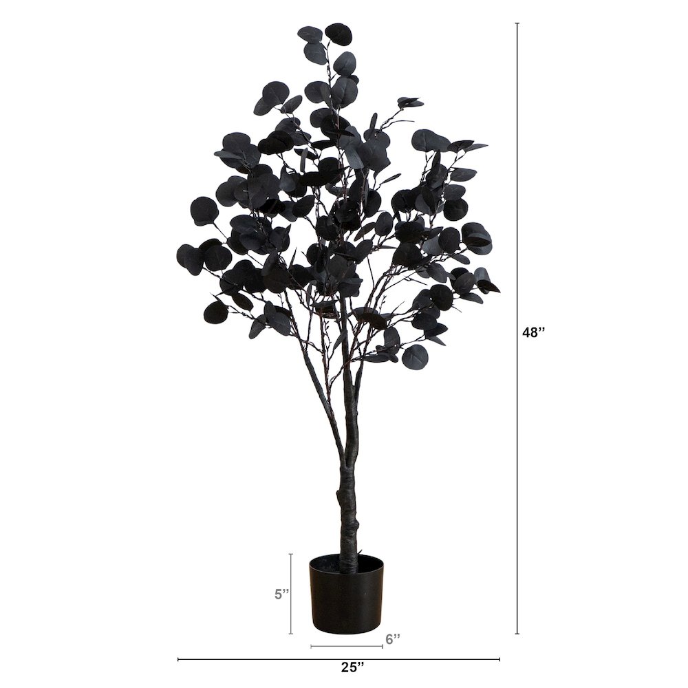 4ft. Pre-Lit Artificial Halloween Black Eucalyptus Tree with 160 LED Lights. Picture 1