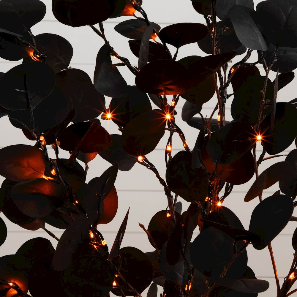4ft. Pre-Lit Artificial Halloween Black Eucalyptus Tree with 160 LED Lights. Picture 12