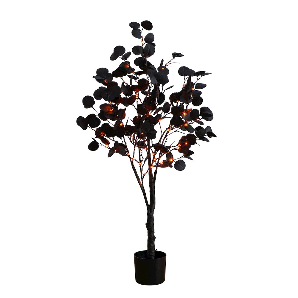 4ft. Pre-Lit Artificial Halloween Black Eucalyptus Tree with 160 LED Lights. Picture 8