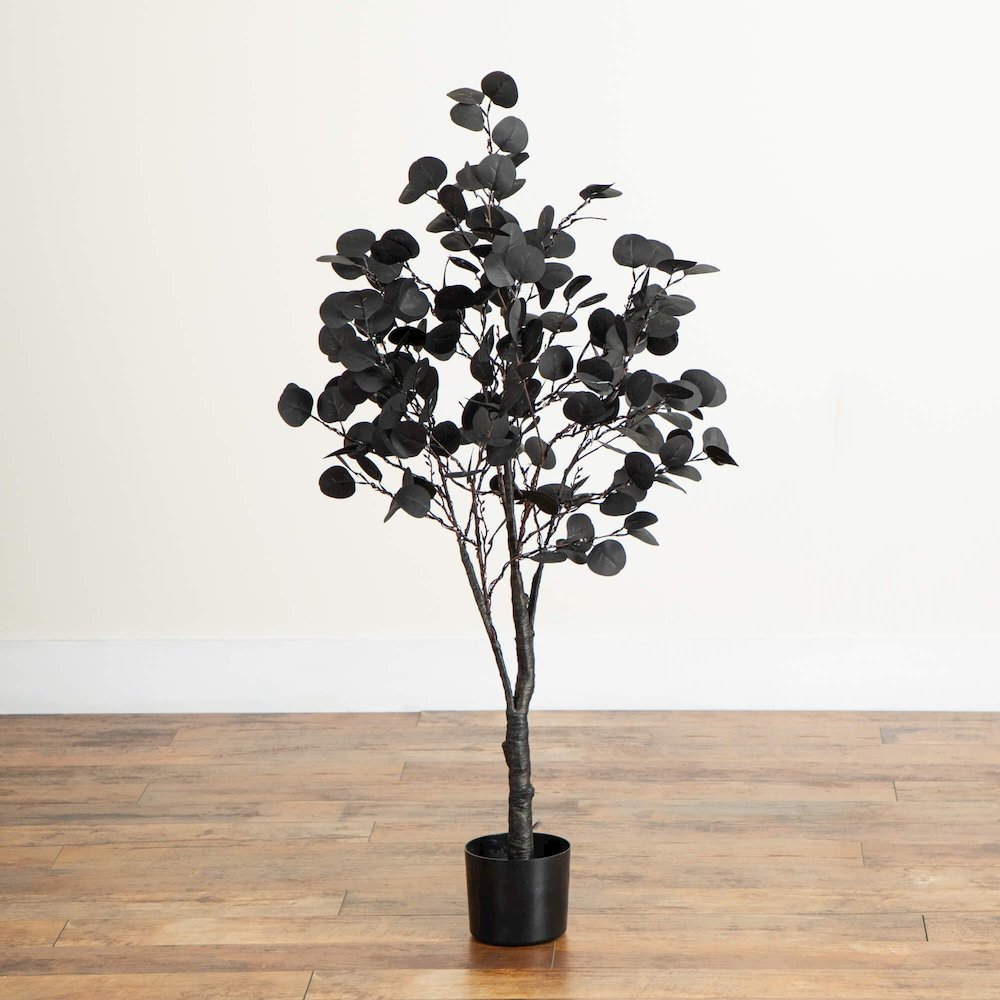 4ft. Pre-Lit Artificial Halloween Black Eucalyptus Tree with 160 LED Lights. Picture 5