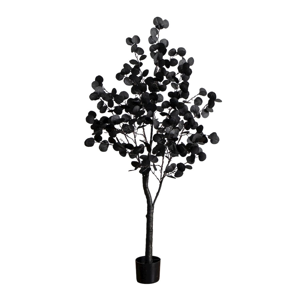 5ft. Pre-Lit Artificial Halloween Black Eucalyptus Tree with 220 LED Lights. Picture 1
