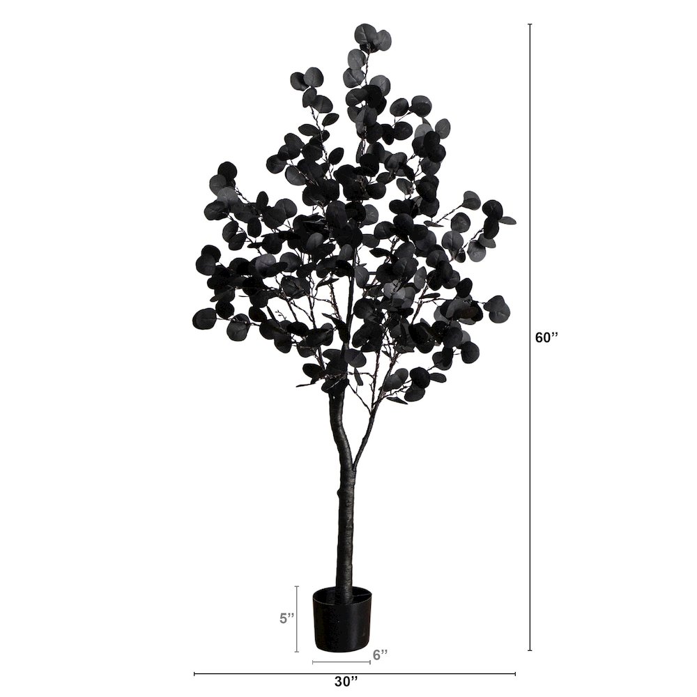 5ft. Pre-Lit Artificial Halloween Black Eucalyptus Tree with 220 LED Lights. Picture 9