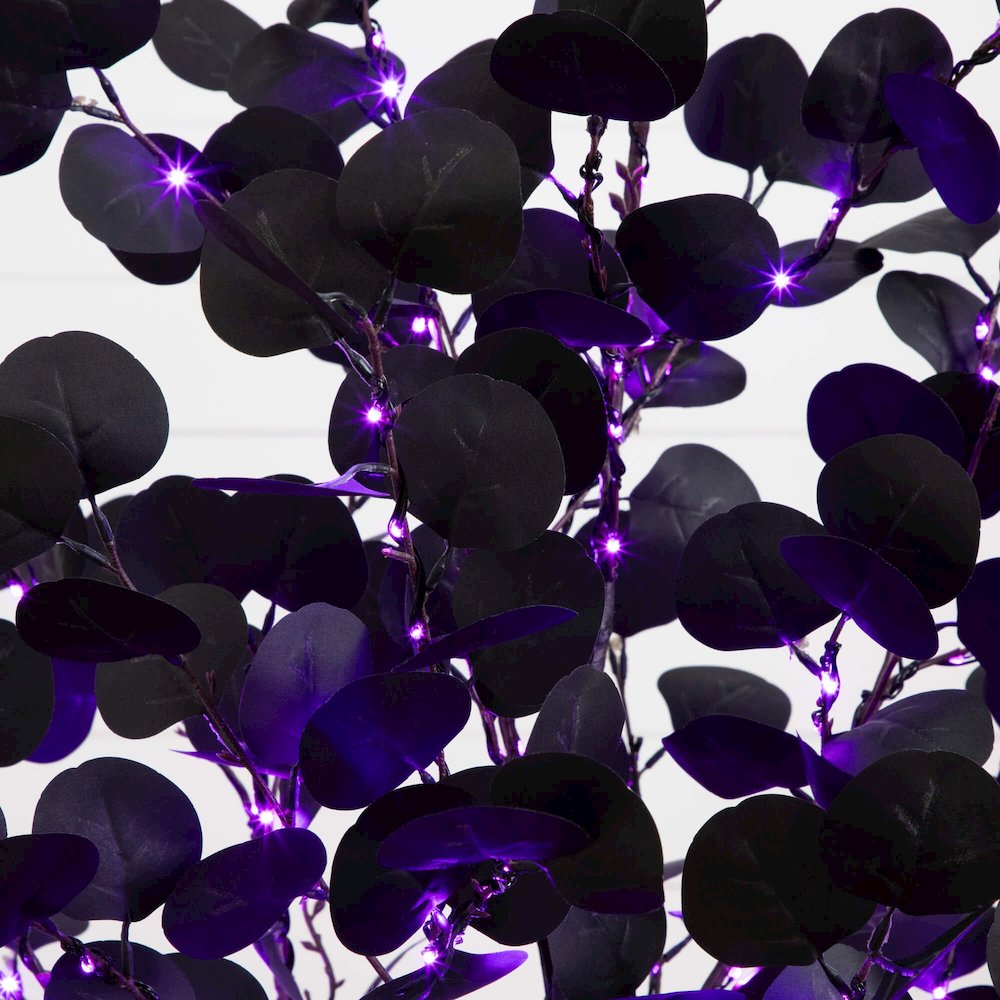 5ft. Pre-Lit Artificial Halloween Black Eucalyptus Tree with 220 LED Lights. Picture 12
