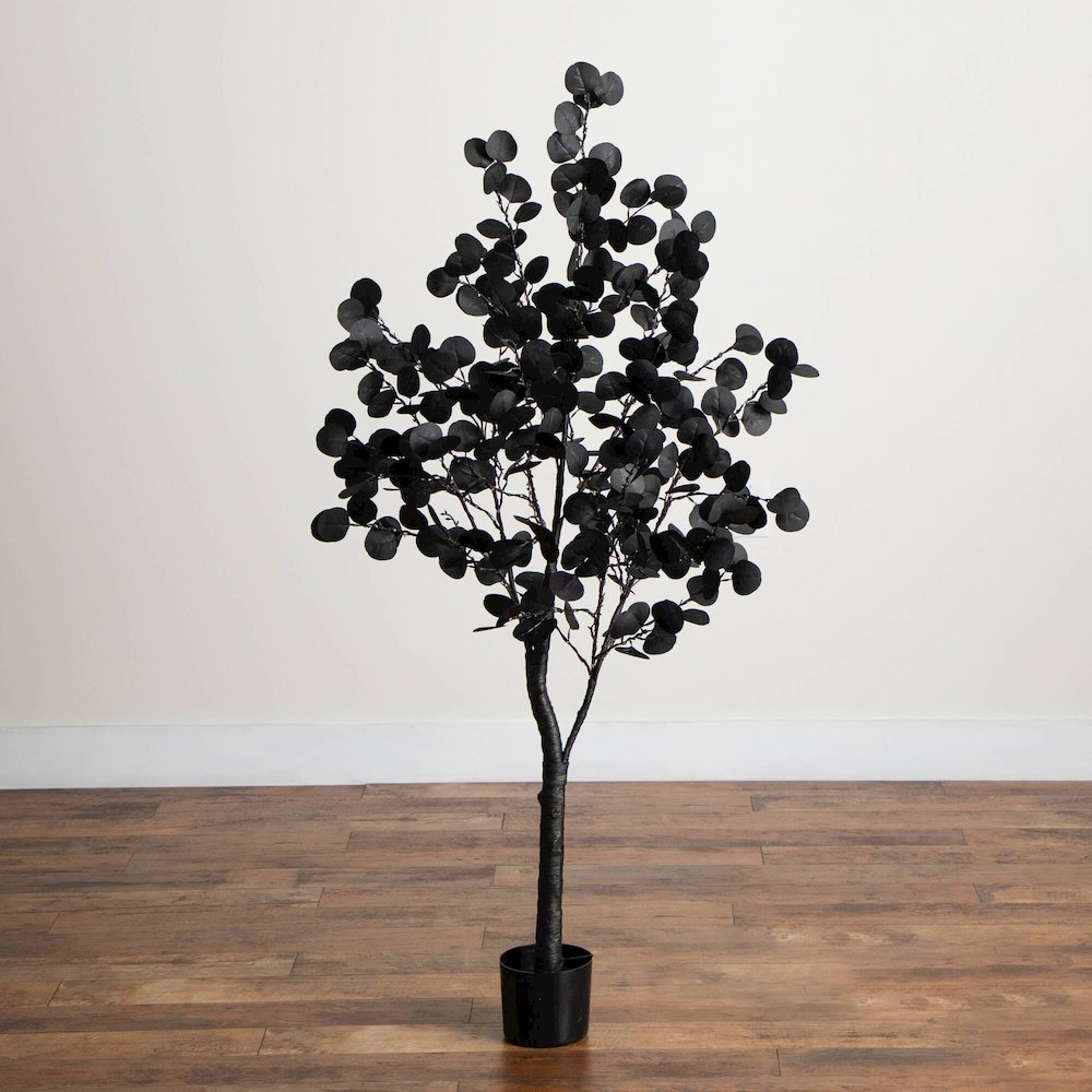 5ft. Pre-Lit Artificial Halloween Black Eucalyptus Tree with 220 LED Lights. Picture 2