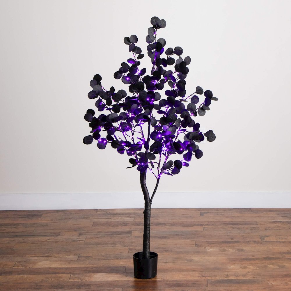 5ft. Pre-Lit Artificial Halloween Black Eucalyptus Tree with 220 LED Lights. Picture 3
