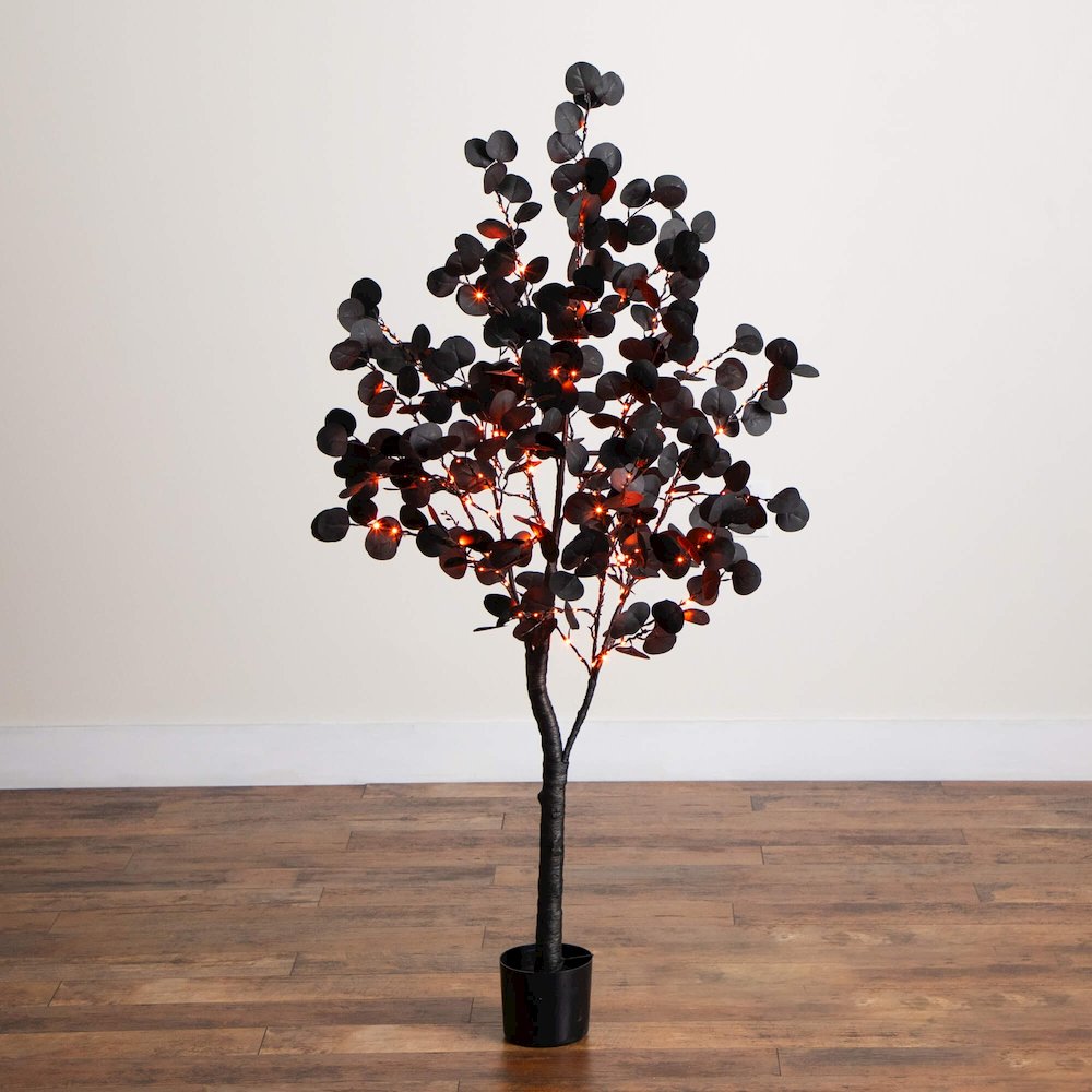 5ft. Pre-Lit Artificial Halloween Black Eucalyptus Tree with 220 LED Lights. Picture 7