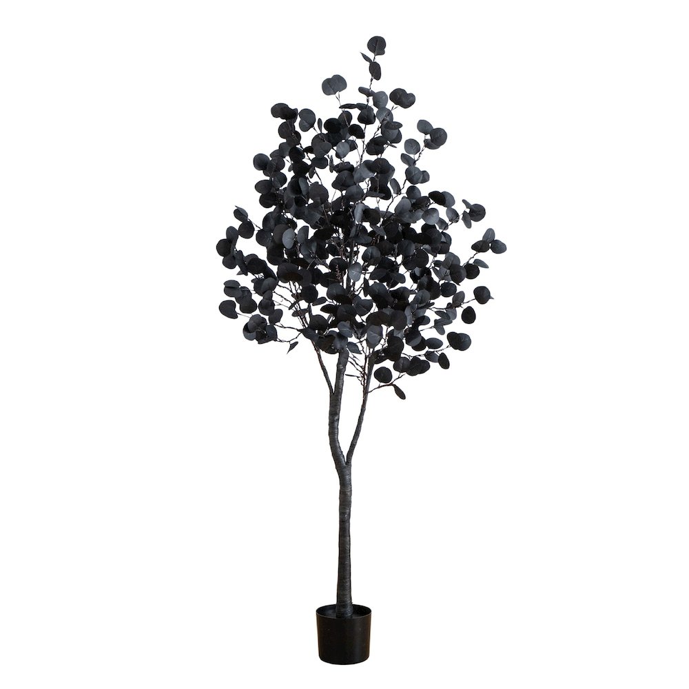 6ft. Pre-Lit Artificial Halloween Black Eucalyptus Tree with 300 LED Lights. Picture 8
