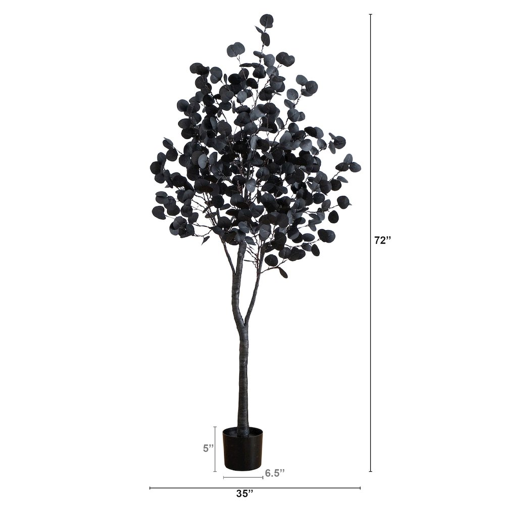 6ft. Pre-Lit Artificial Halloween Black Eucalyptus Tree with 300 LED Lights. Picture 1