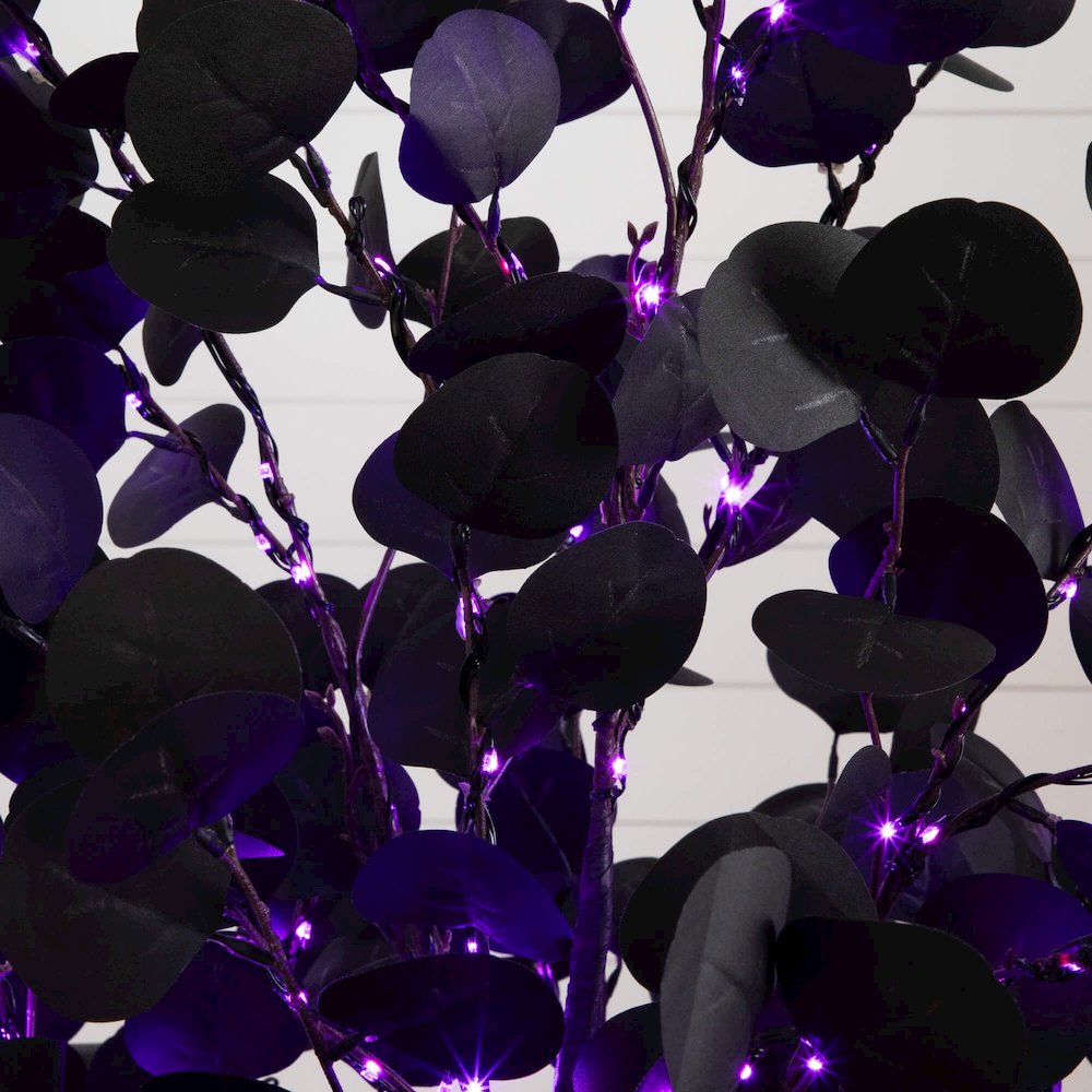 6ft. Pre-Lit Artificial Halloween Black Eucalyptus Tree with 300 LED Lights. Picture 2