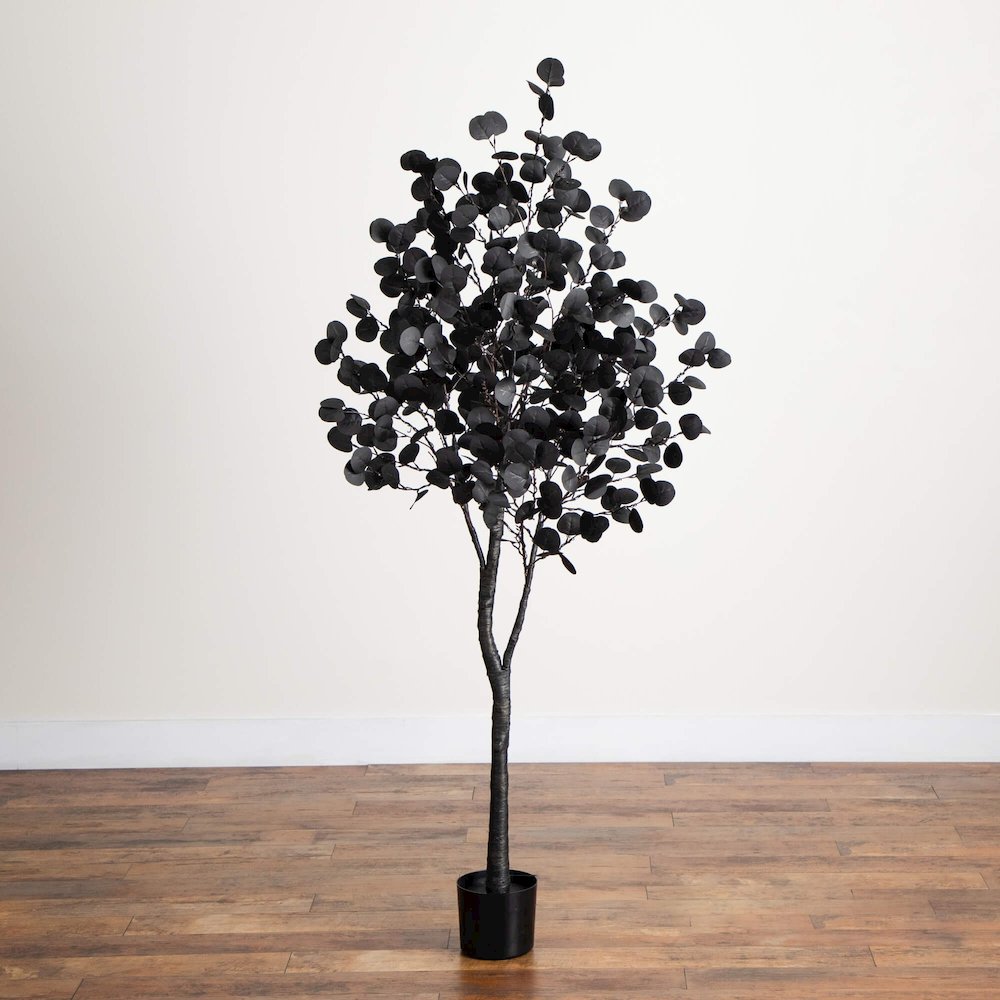6ft. Pre-Lit Artificial Halloween Black Eucalyptus Tree with 300 LED Lights. Picture 6