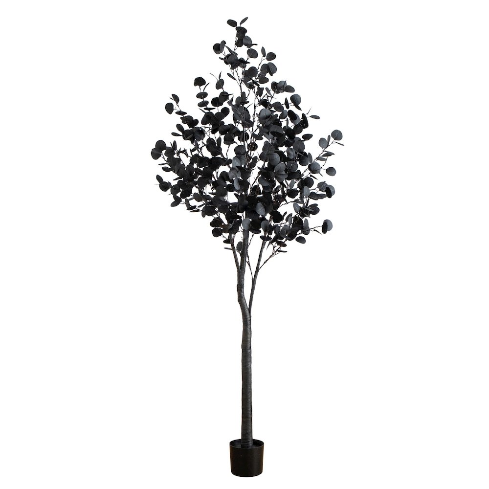 7ft. Pre-Lit Artificial Halloween Black Eucalyptus Tree with 420 LED Lights. Picture 1