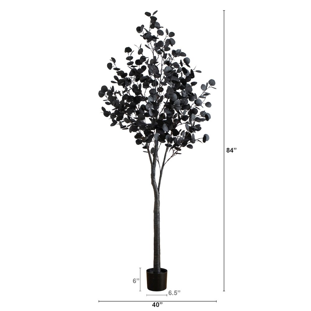 7ft. Pre-Lit Artificial Halloween Black Eucalyptus Tree with 420 LED Lights. Picture 8