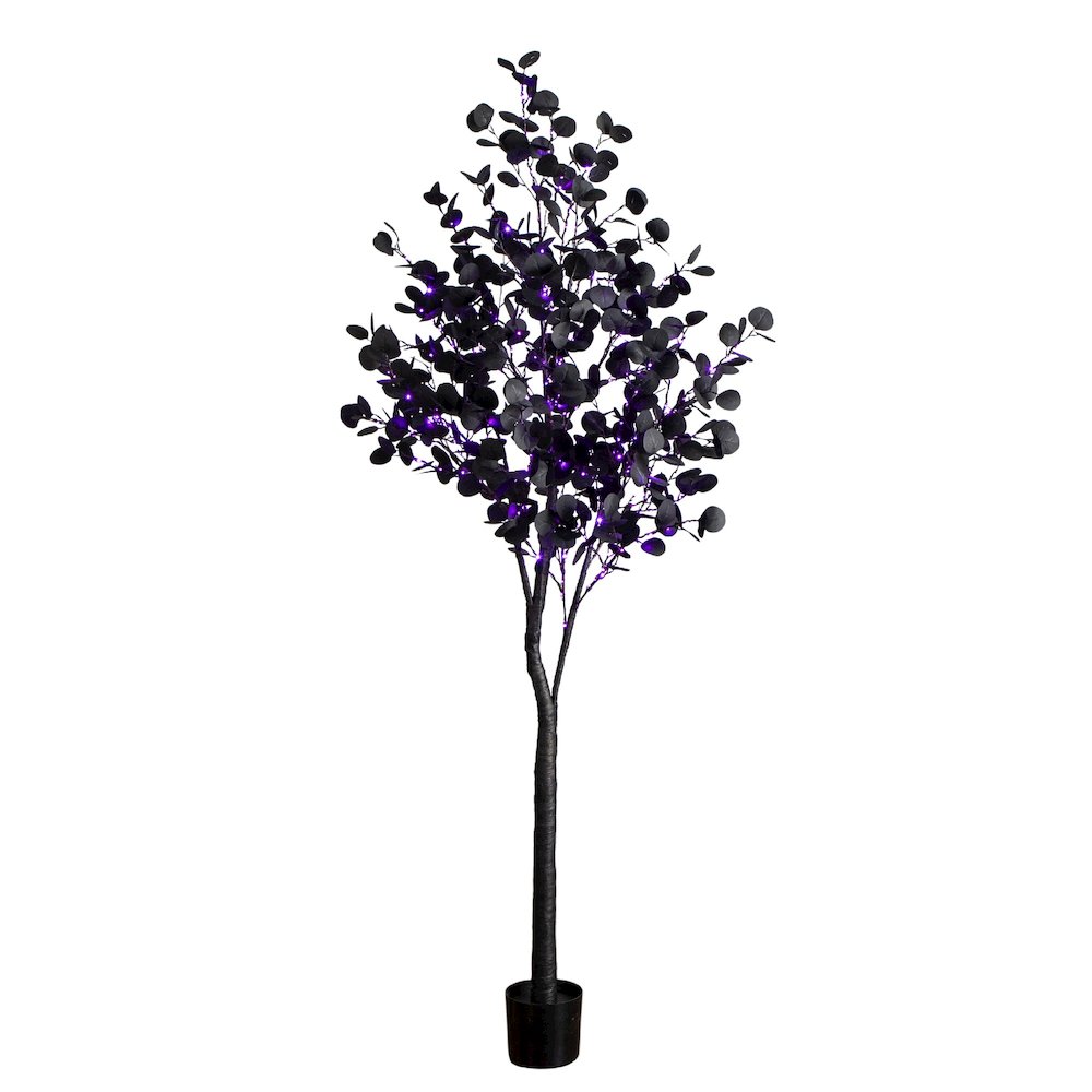 7ft. Pre-Lit Artificial Halloween Black Eucalyptus Tree with 420 LED Lights. Picture 5