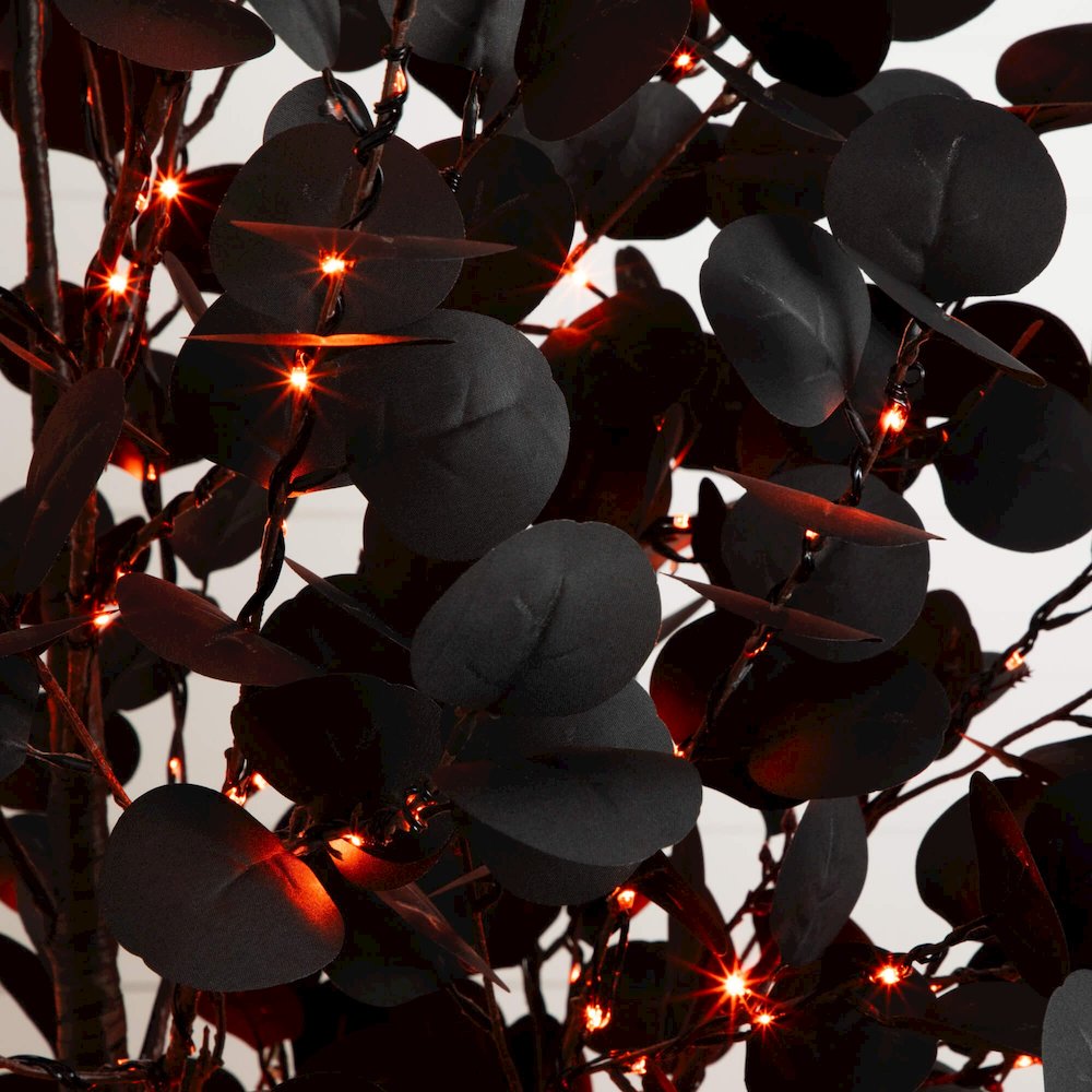 7ft. Pre-Lit Artificial Halloween Black Eucalyptus Tree with 420 LED Lights. Picture 3