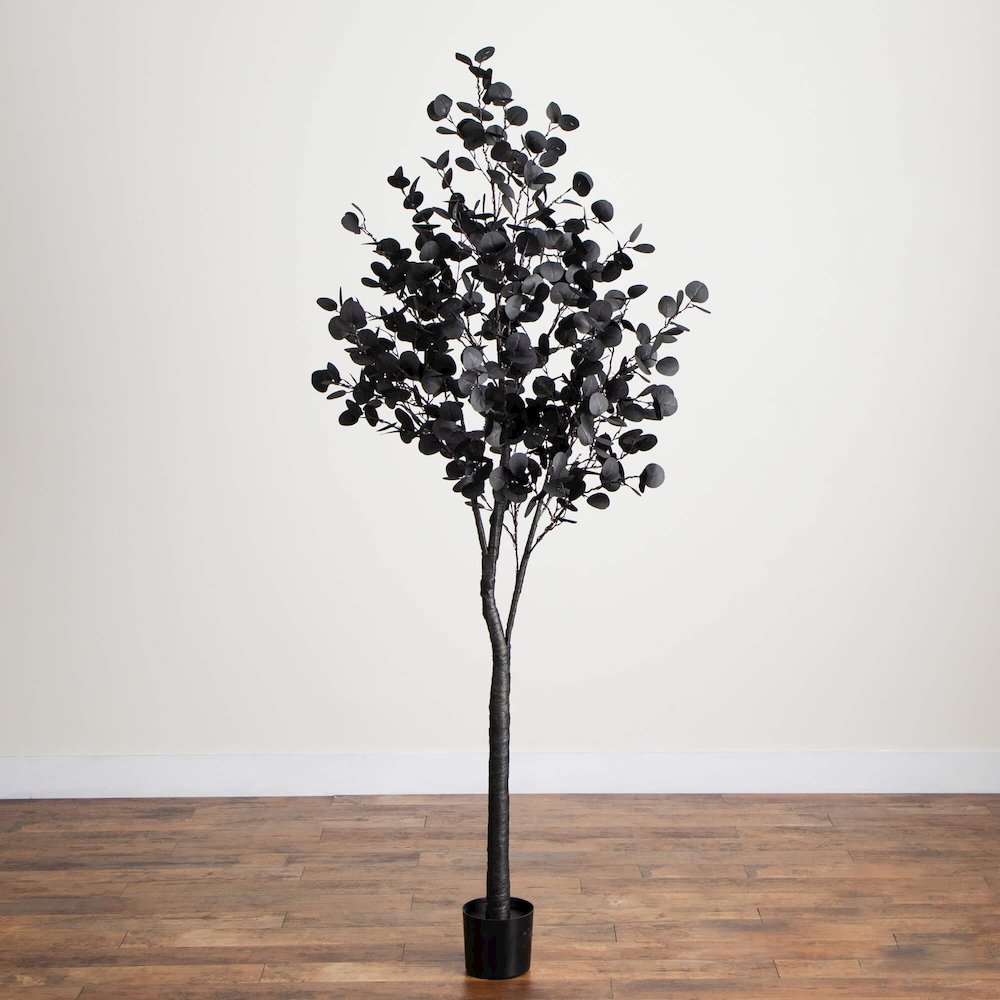 7ft. Pre-Lit Artificial Halloween Black Eucalyptus Tree with 420 LED Lights. Picture 2