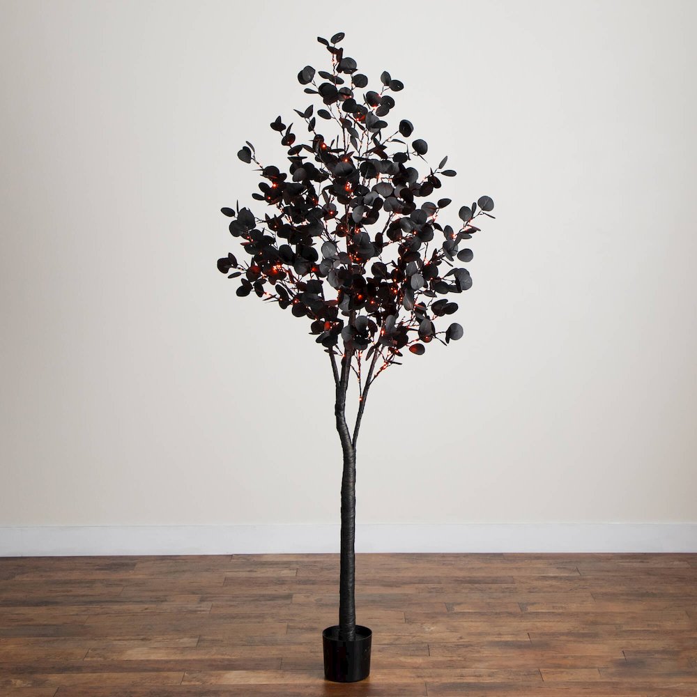 7ft. Pre-Lit Artificial Halloween Black Eucalyptus Tree with 420 LED Lights. Picture 10