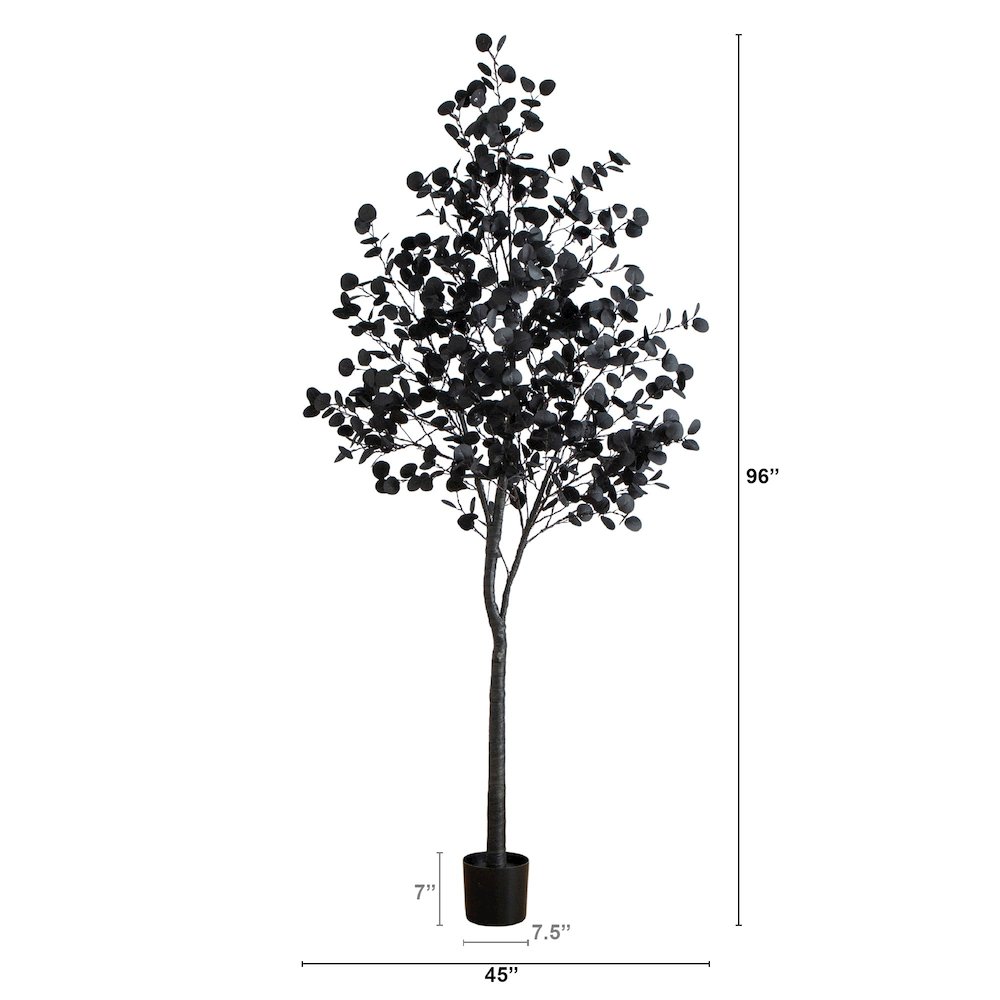 8ft. Pre-Lit Artificial Halloween Black Eucalyptus Tree with 540 LED Lights. Picture 1