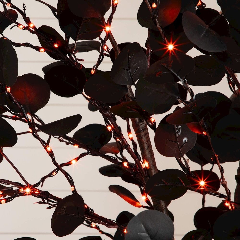 8ft. Pre-Lit Artificial Halloween Black Eucalyptus Tree with 540 LED Lights. Picture 8