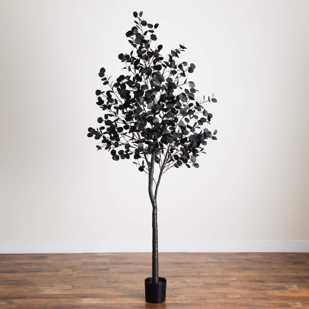 8ft. Pre-Lit Artificial Halloween Black Eucalyptus Tree with 540 LED Lights. Picture 9