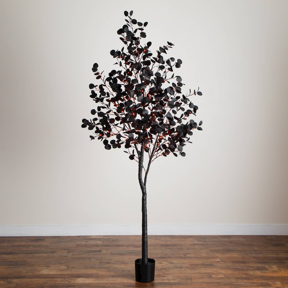 8ft. Pre-Lit Artificial Halloween Black Eucalyptus Tree with 540 LED Lights. Picture 5
