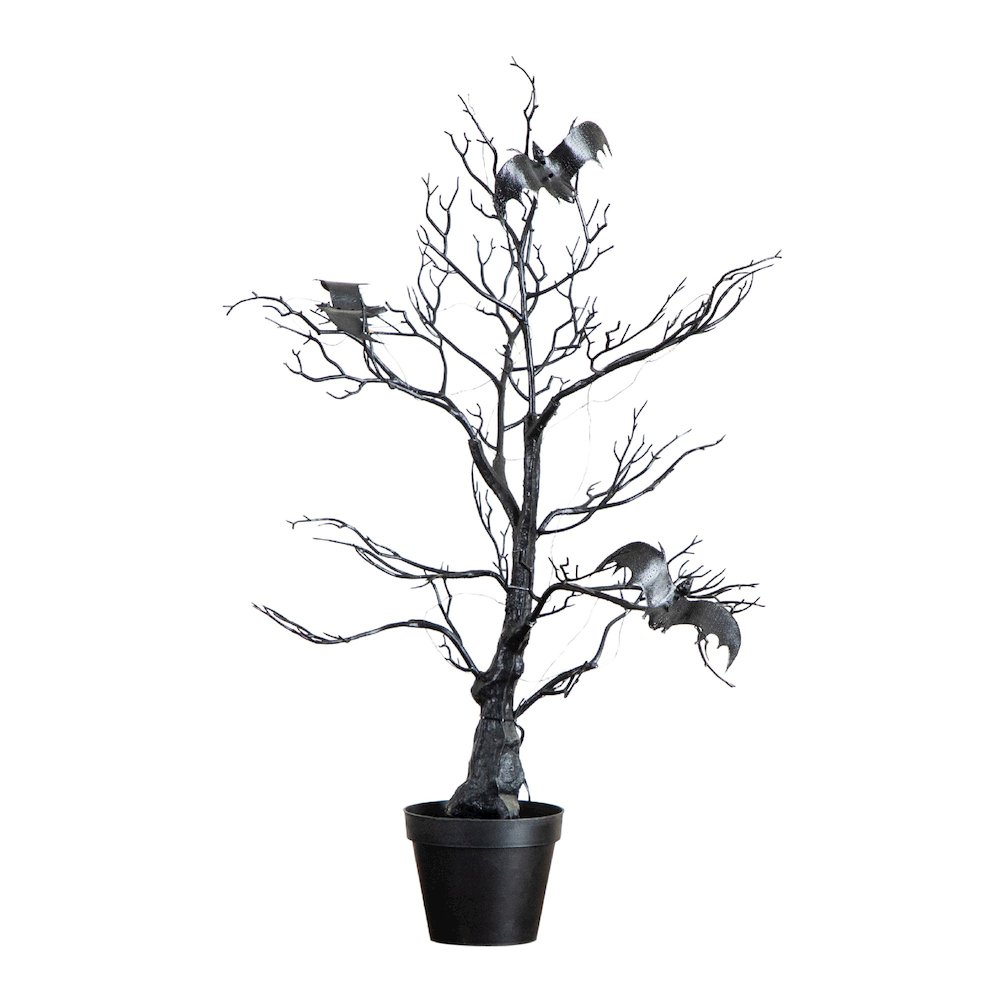 2ft. Pre-Lit Artificial Halloween Black Spooky Twig Tree with Bats. Picture 5