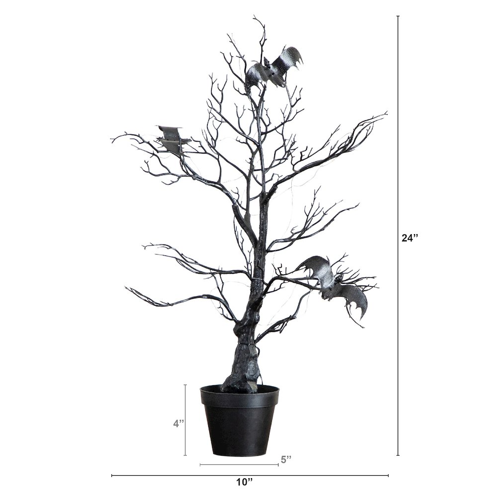2ft. Pre-Lit Artificial Halloween Black Spooky Twig Tree with Bats. Picture 1