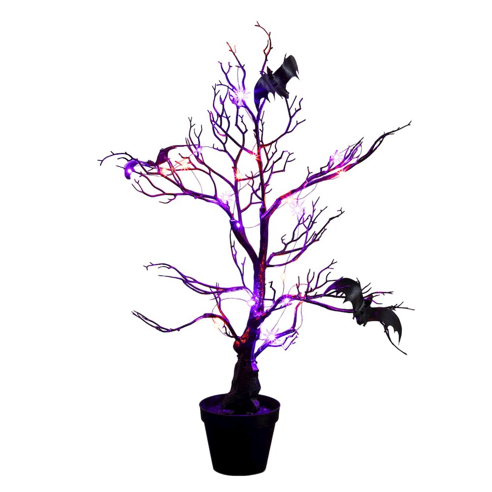 2ft. Pre-Lit Artificial Halloween Black Spooky Twig Tree with Bats. Picture 2