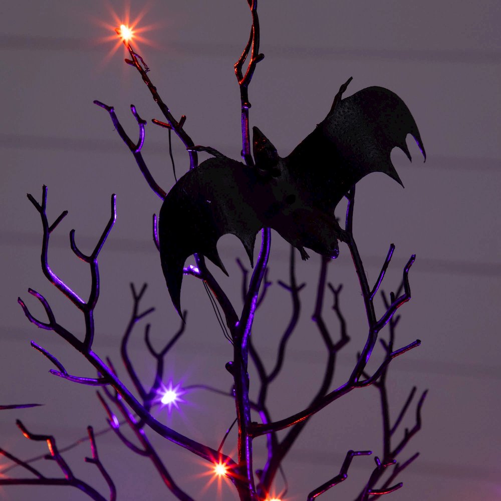 2ft. Pre-Lit Artificial Halloween Black Spooky Twig Tree with Bats. Picture 6