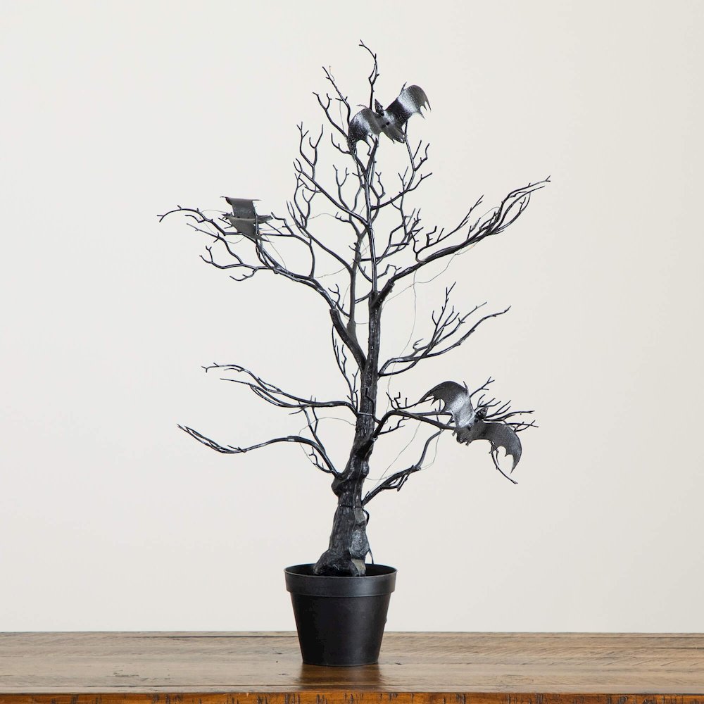 2ft. Pre-Lit Artificial Halloween Black Spooky Twig Tree with Bats. Picture 8