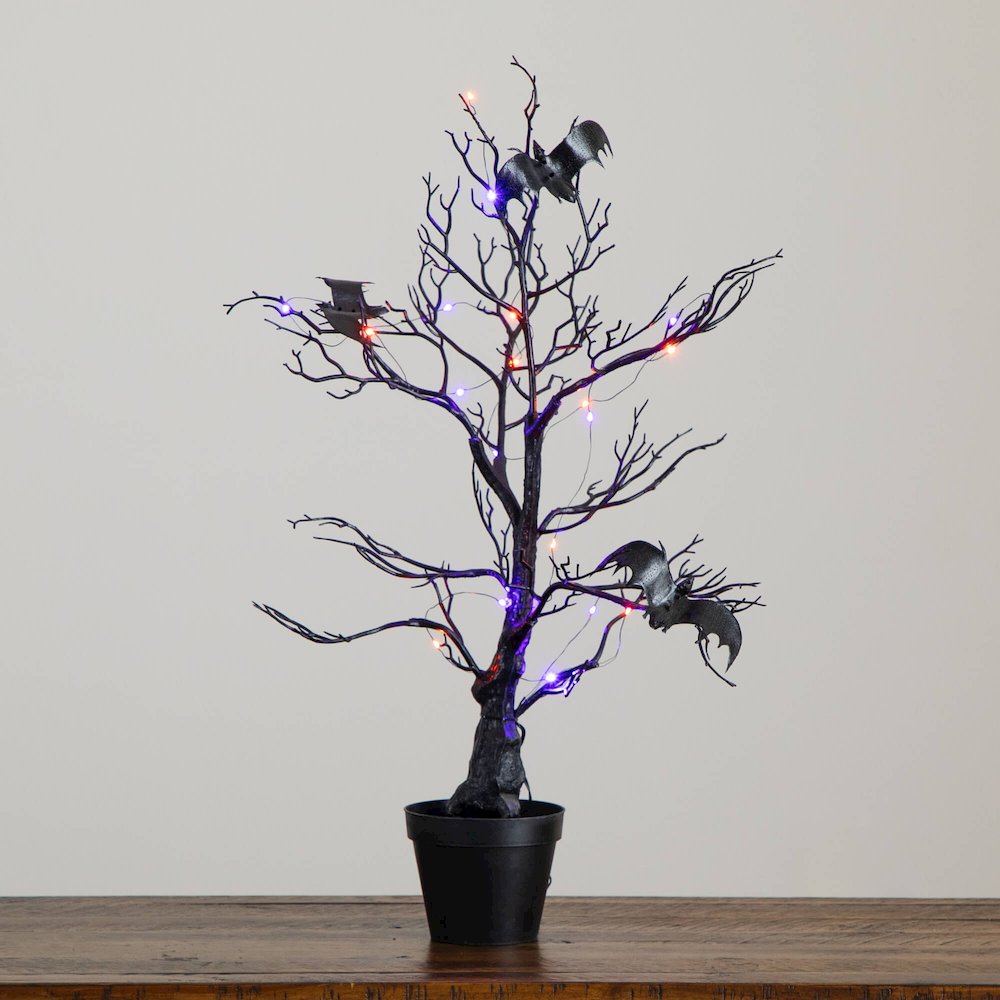 2ft. Pre-Lit Artificial Halloween Black Spooky Twig Tree with Bats. Picture 4