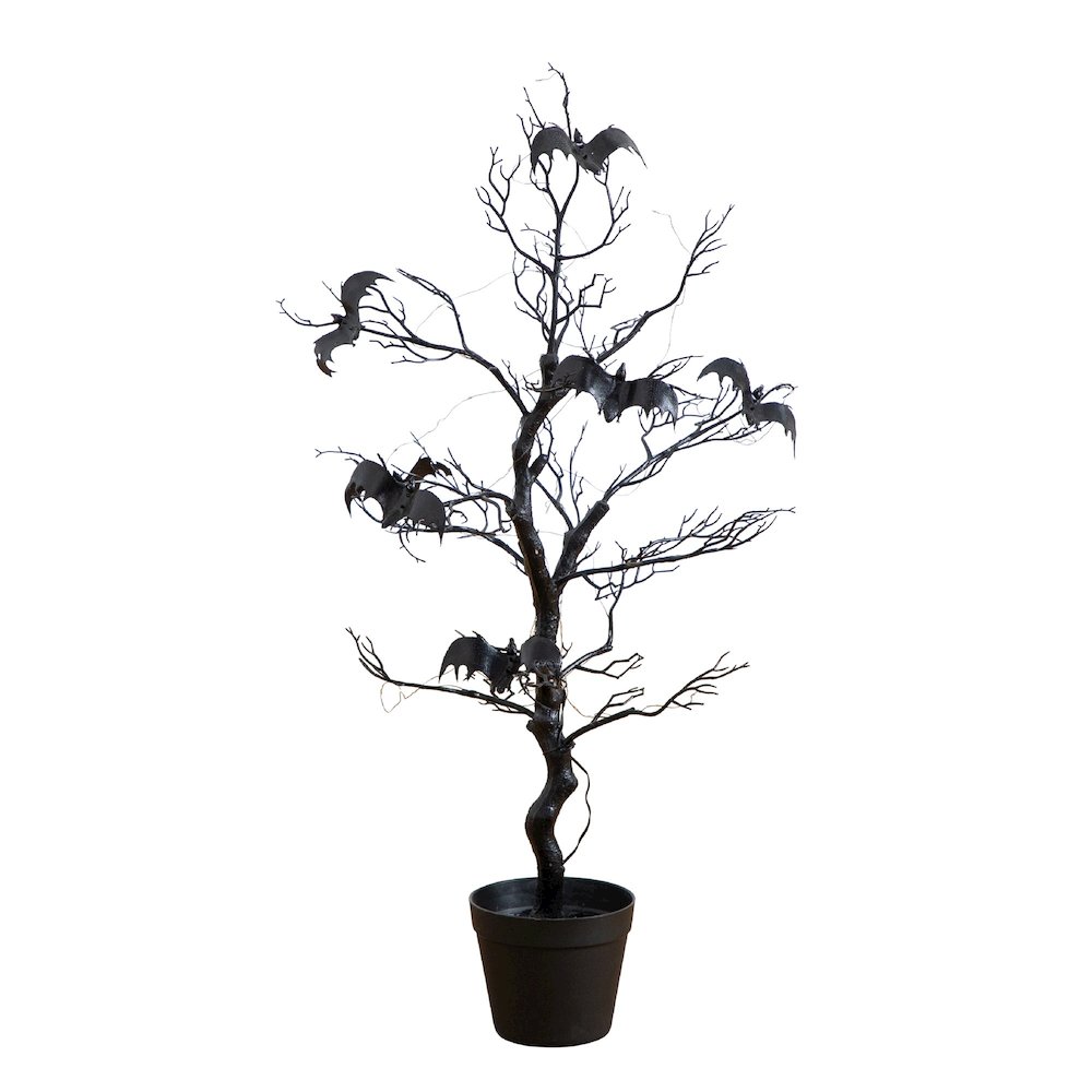 3ft. Pre-Lit Artificial Halloween Black Spooky Twig Tree with Bats. Picture 1