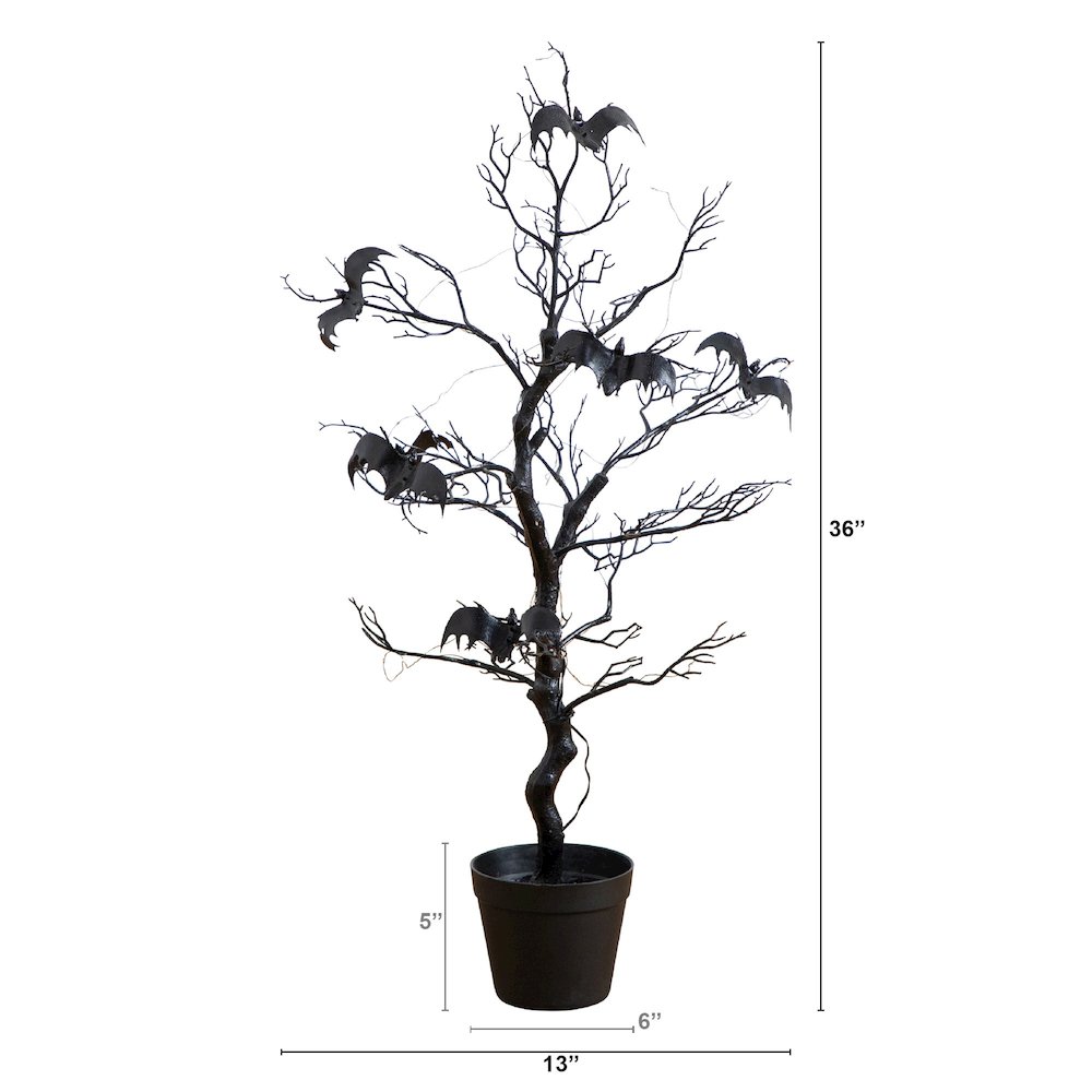 3ft. Pre-Lit Artificial Halloween Black Spooky Twig Tree with Bats. Picture 9
