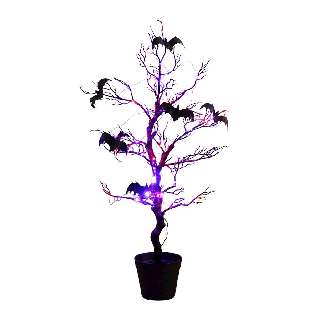 3ft. Pre-Lit Artificial Halloween Black Spooky Twig Tree with Bats. Picture 2