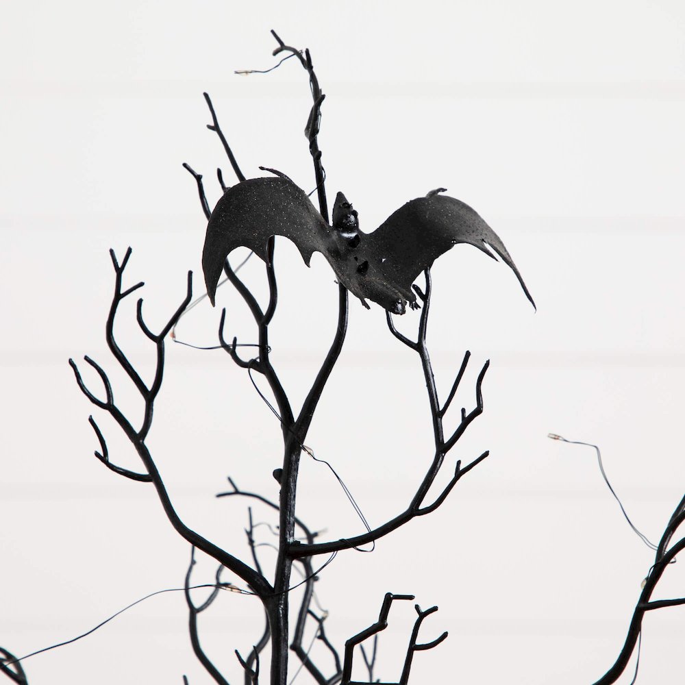 3ft. Pre-Lit Artificial Halloween Black Spooky Twig Tree with Bats. Picture 7